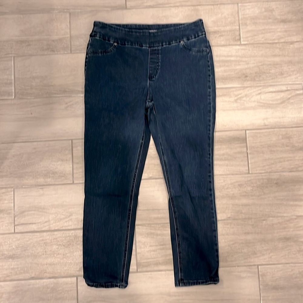 Chico's Perfect Stretch ankle pull on elastic waist blue denim Size 1
